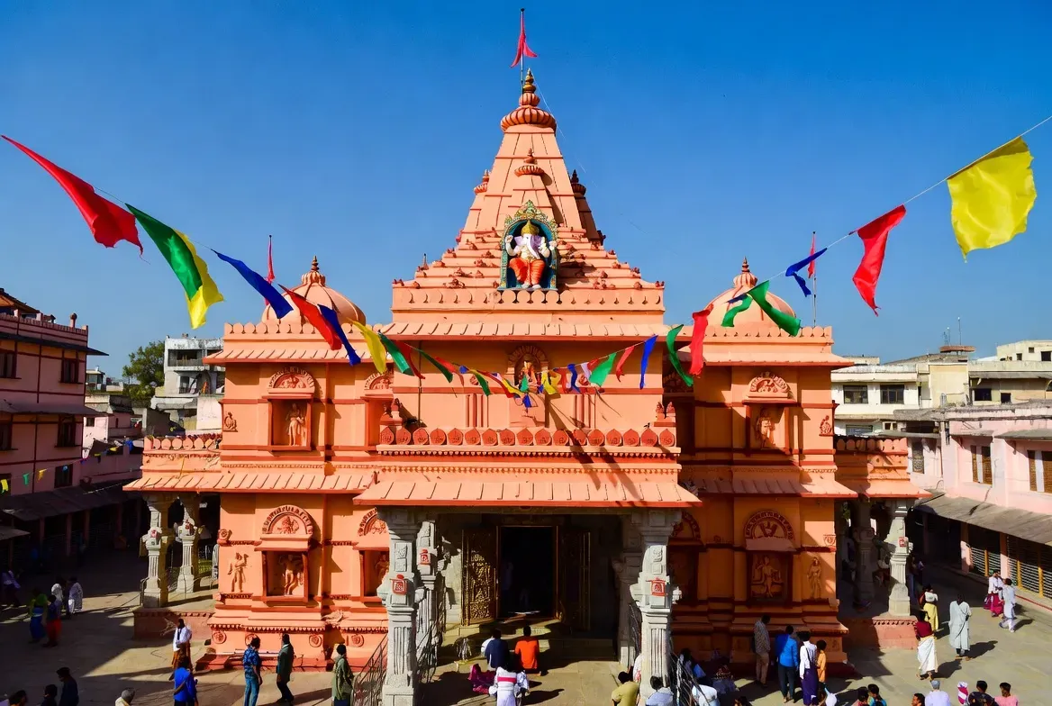 The vibrant and monumental eighteen foot idol of Bada Ganesh at Ujjain shrine
