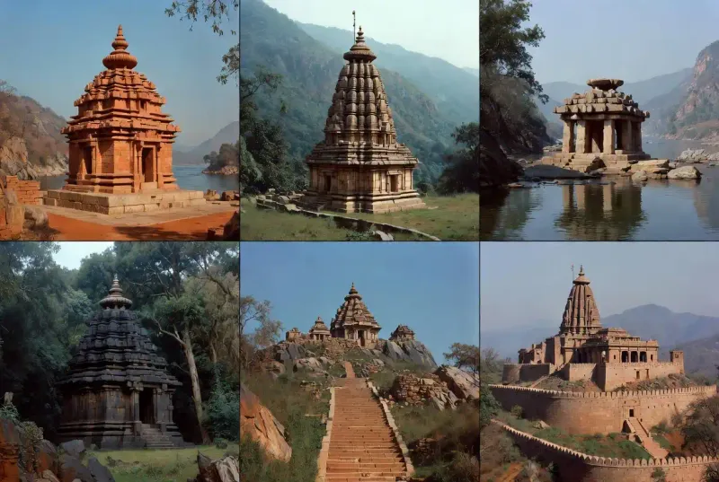 A collage of Chhattisgarh's most iconic temples, showcasing their architectural diversity and spiritual significance