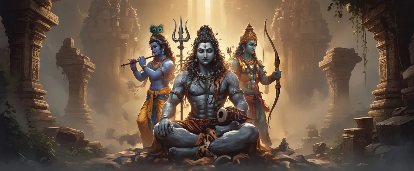 A serene depiction of a spiritual journey, symbolizing the eternal path of Dharma and the timeless wisdom of Sanatana Dharma.