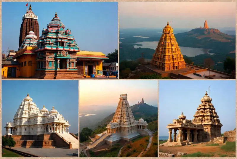 A collage of Telangana's most iconic temples, showcasing their architectural diversity and spiritual significance